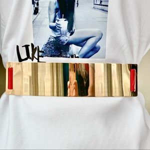 Gold Metal Elastic Mirror Golden Metal Waist Belt